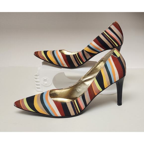 J Renee Vtg Striped Pointed Toe Fabric Upper Pumps Stiletto Heels Shoes 7.5M - Picture 3 of 10